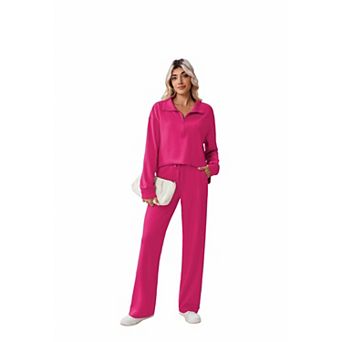 Pinspark Women's 2 pc Lounge Tracksuit Side Slit Sweatshirt & Pocket Sweatpants
