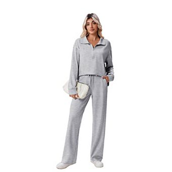 Pinspark Women's 2 pc Lounge Tracksuit Side Slit Sweatshirt & Pocket Sweatpants