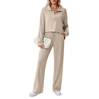 Pinspark Women's 2 pc Lounge Tracksuit Side Slit Sweatshirt & Pocket Sweatpants