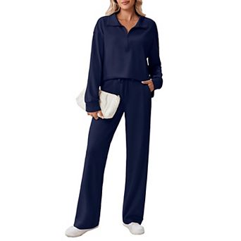 Pinspark Women's 2 pc Lounge Tracksuit Side Slit Sweatshirt & Pocket Sweatpants