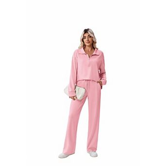 Pinspark Women's 2 pc Lounge Tracksuit Side Slit Sweatshirt & Pocket Sweatpants