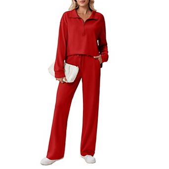 Pinspark Women's 2 pc Lounge Tracksuit Side Slit Sweatshirt & Pocket Sweatpants