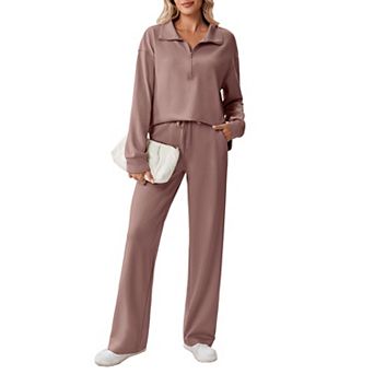Pinspark Women's 2 pc Lounge Tracksuit Side Slit Sweatshirt & Pocket Sweatpants