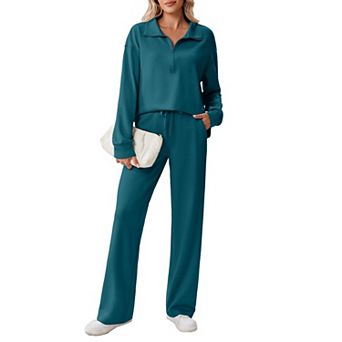 Pinspark Women's 2 pc Lounge Tracksuit Side Slit Sweatshirt & Pocket Sweatpants