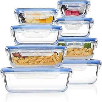 8-Pack Glass Food Storage Containers - Airtight Leakproof Meal Prep Set for Oven and Freezer