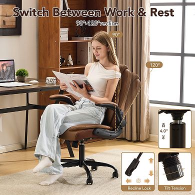 PU Leather Swivel Ergonomic Home Office Chair with Wheels and Flip-Up Armrests