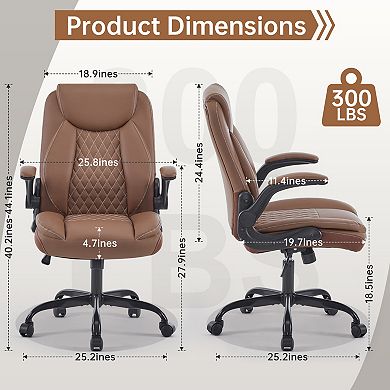 PU Leather Swivel Ergonomic Home Office Chair with Wheels and Flip-Up Armrests