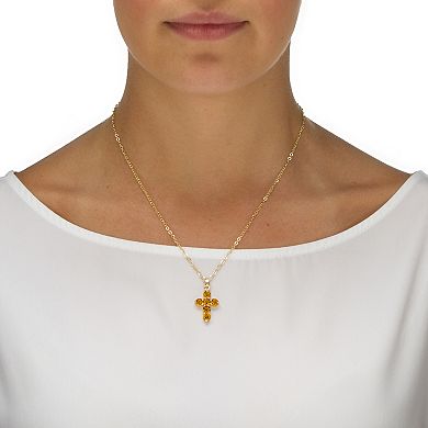 Simulated Birthstone Goldtone Cross Pendant Necklace