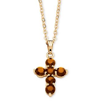 Simulated Birthstone Goldtone Cross Pendant Necklace
