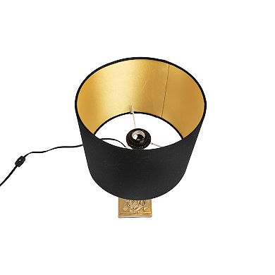 Hello Honey Resin Lion Table Lamp with Black Linen Shade, Gold Finish