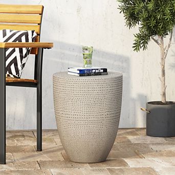 Outdoor Lightweight Concrete Side Table Modern Tapered Cylinder End Table in Natural