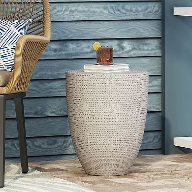 Outdoor Lightweight Concrete Side Table Modern Tapered Cylinder End Table in Natural