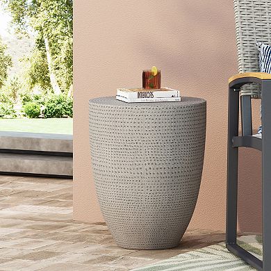 Outdoor Lightweight Concrete Side Table Modern Tapered Cylinder End Table in Natural