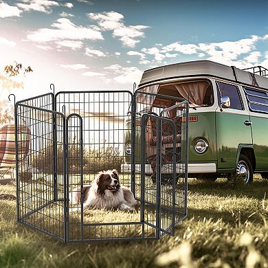 IFMALL Heavy Duty Metal Pet Playpen with Door 6 Panel Exercise Fence