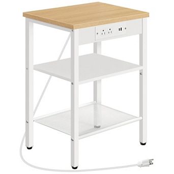 End Table with Charging Station, 3 tier Storage Shelf for Living Room Bedroom
