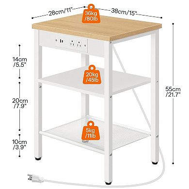 End Table with Charging Station, 3-Tier Storage Shelf for Living Room Bedroom