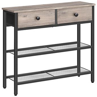 3 tier Console Table with Drawers and Wire Shelves, Narrow Sofa Table for Small Spaces