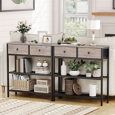 3 Tier Console Table with Drawers and Wire Shelves, Narrow Sofa Table for Small Spaces