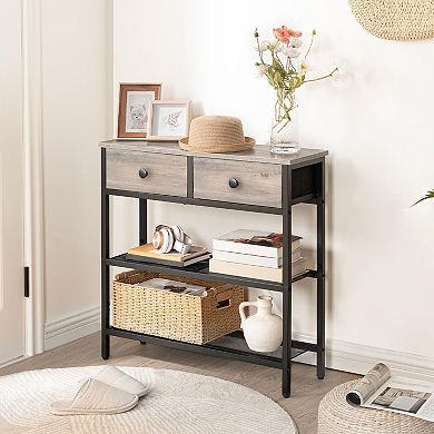 3 Tier Console Table with Drawers and Wire Shelves, Narrow Sofa Table for Small Spaces