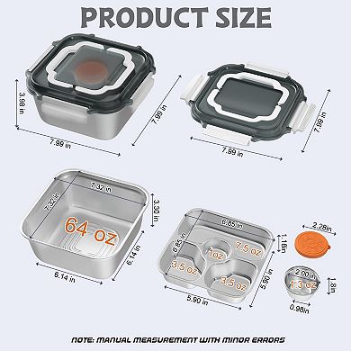 64oz Salad Container Lunch Bowl Spork Bento Tray Sauce Pot