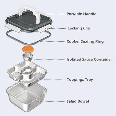 64oz Salad Container Lunch Bowl Spork Bento Tray Sauce Pot