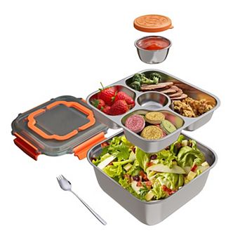 64oz Salad Container Lunch Bowl Spork Bento Tray Sauce Pot