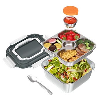 64oz Salad Container Lunch Bowl Spork Bento Tray Sauce Pot