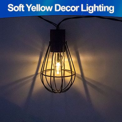 Solar Powered Vintage String Lights 10 Warm White LEDs Metal Cage IP67 Outdoor