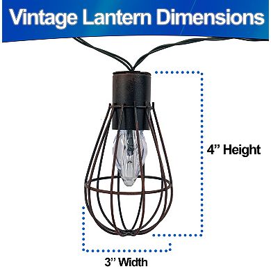 Solar Powered Vintage String Lights 10 Warm White LEDs Metal Cage IP67 Outdoor