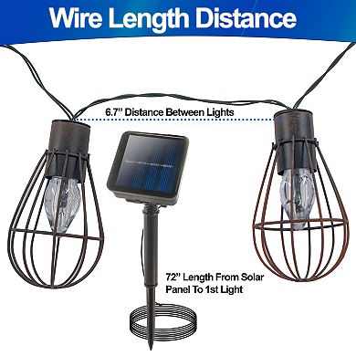 Solar Powered Vintage String Lights 10 Warm White LEDs Metal Cage IP67 Outdoor