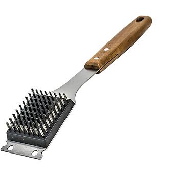 Great Ambitions Replaceable Grill Brush & Scraper: Large Wood Handle, No-Scratch Steel Bristles