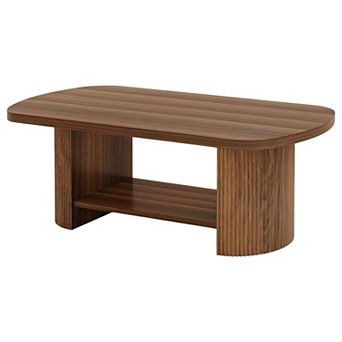 Dual-Tier Oval Coffee Table with Engineered Wood Top for Living Room or Office - Brown