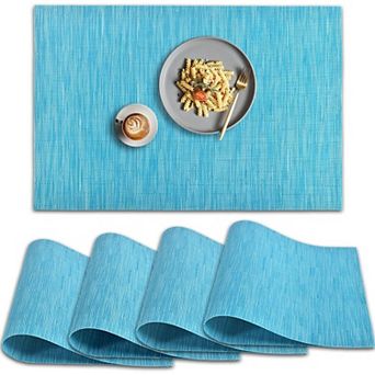 PVC Placemat, 4 pc of Non-Slip Heat Resistant Place Mats, Washable Vinyl Placemats, Blue