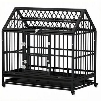 IFMALL Heavy Duty Dog Crate with Lockable Wheels and Double Doors