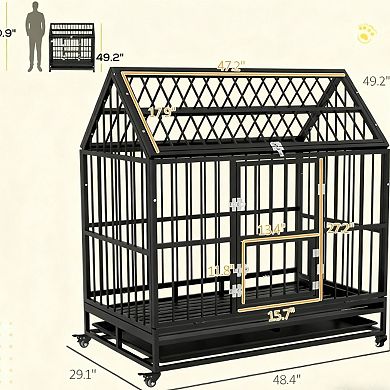 IFMALL Heavy Duty Dog Crate with Lockable Wheels and Double Doors