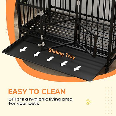 IFMALL Heavy Duty Dog Crate with Lockable Wheels and Double Doors