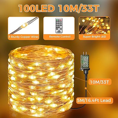 Fairy Lights Plug in with Remote, 33FT 100 LED Outdoor Twinkle Lights Waterproof with Timer