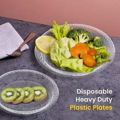 Great Ambitions 100-Pack 9" Heavy-Duty Clear Plates: Disposable, Microwavable for Parties