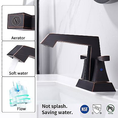 Deck-Mount Bathroom Sink Faucet with Ergonomic Handles and Aerated Flow