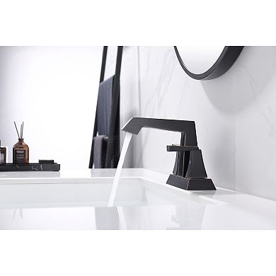 Deck-Mount Bathroom Sink Faucet with Ergonomic Handles and Aerated Flow