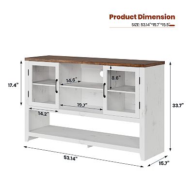 Buffet Cabinet with Glass Doors, Farmhouse Coffee Bar Storage Console for Dining Room, Entryway
