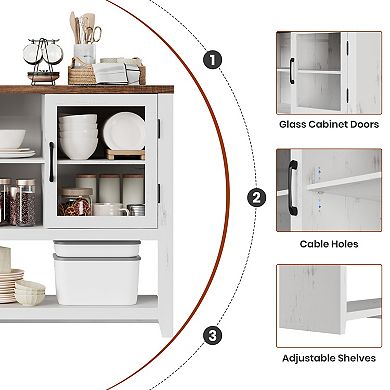 Buffet Cabinet with Glass Doors, Farmhouse Coffee Bar Storage Console for Dining Room, Entryway