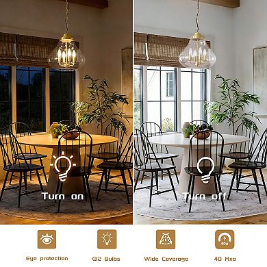 Industrial Modern Farmhouse Clear Glass 4-Light Adjustable Pendant Ceiling Light Fixture