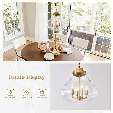Industrial Modern Farmhouse Clear Glass 4-Light Adjustable Pendant Ceiling Light Fixture