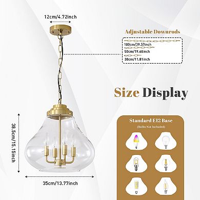 Industrial Modern Farmhouse Clear Glass 4-Light Adjustable Pendant Ceiling Light Fixture