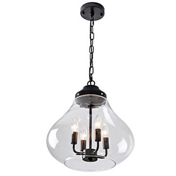 Industrial Modern Farmhouse Clear Glass 4-Light Adjustable Pendant Ceiling Light Fixture