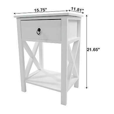 Modern End Table with Drawer and Open Storage Shelf, Bedside or Sofa Table
