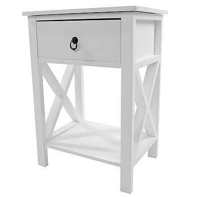 Modern End Table with Drawer and Open Storage Shelf, Bedside or Sofa Table