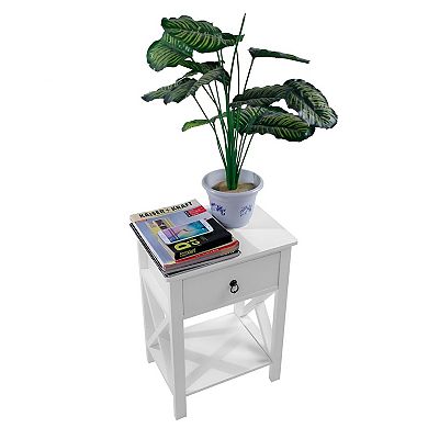 Modern End Table with Drawer and Open Storage Shelf, Bedside or Sofa Table
