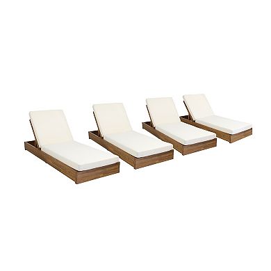 Adjustable Chaise Lounge Acacia Wood with 5-Position Recline, Set of 4